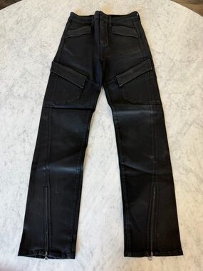 PAIGE Black Coated Cargo Skinny Jeans Ankle Zip Size 29